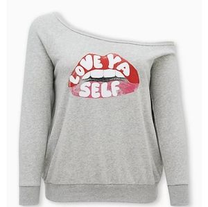 Love ya self light grey off shoulder pullover